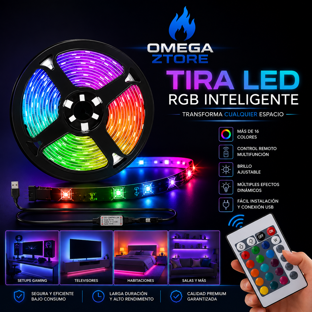 🌈 Tira LED RGB Inteligente con Control Remoto | Transforma cualquier espacio