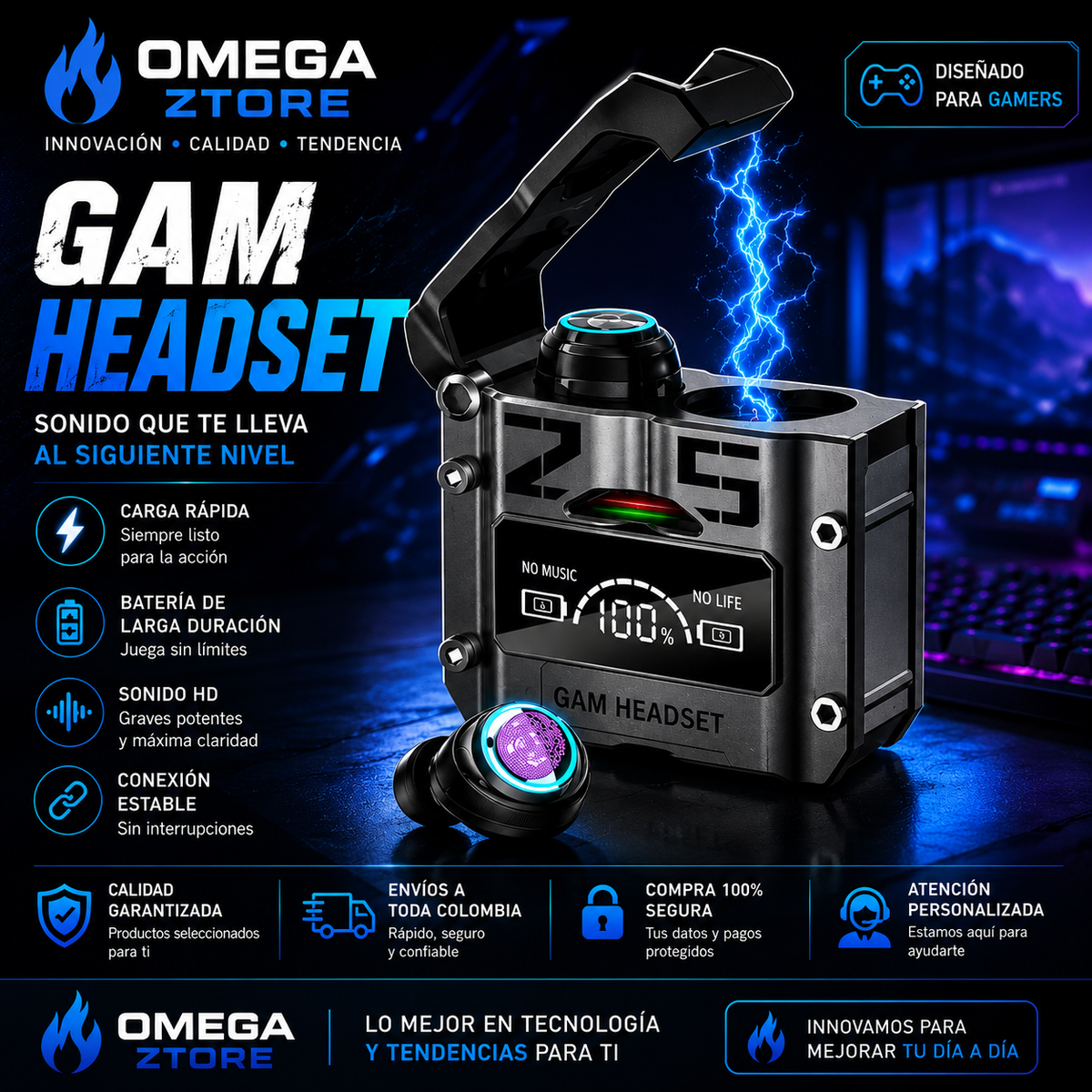 🔥 Audífonos Gamer Bluetooth ZS | Sonido Potente y Estilo Futurista